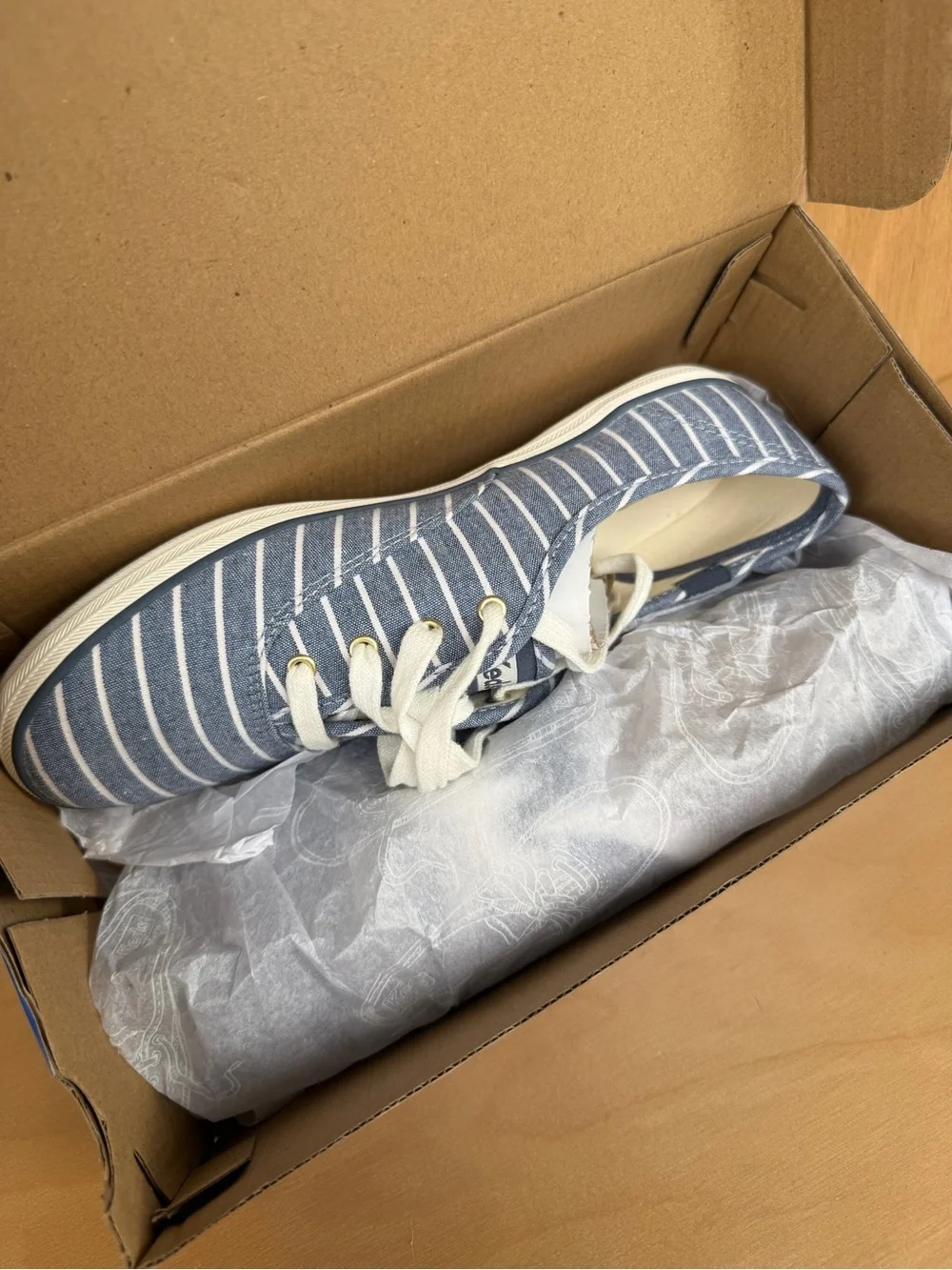 Keds Champion Chambray Breton Stripe Sneakers NIB Size 8 Blue White Nautical